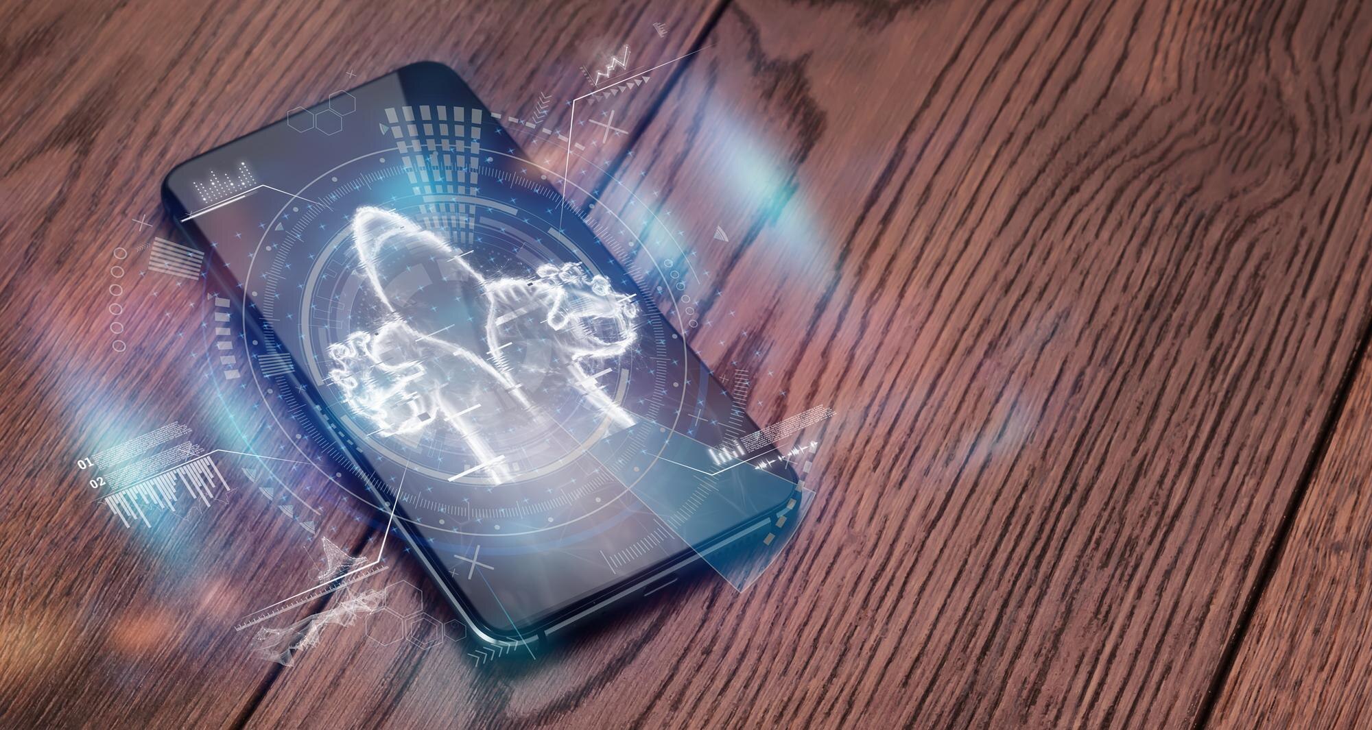 Kaavio, joka esittää salattua datayhteyttä mobiililaitteen ja tekoälypilven välillä.